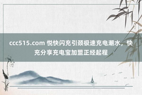 ccc515.com 悦快闪充引颈极速充电潮水，快充分享充电宝加盟正经起程