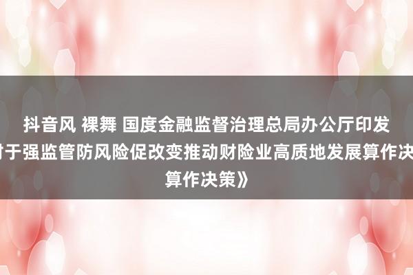 抖音风 裸舞 国度金融监督治理总局办公厅印发《对于强监管防风险促改变推动财险业高质地发展算作决策》